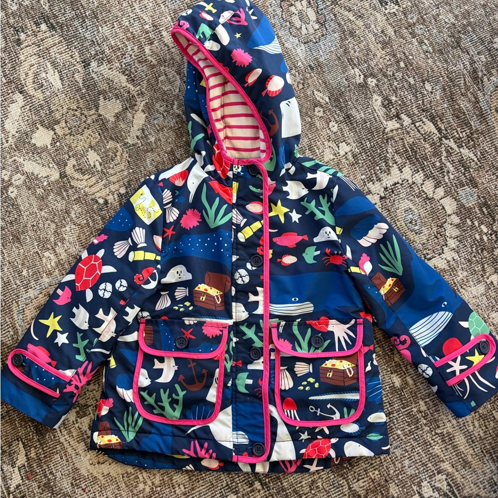 Mini Boden under the sea print hooded jacket size 2-3 years